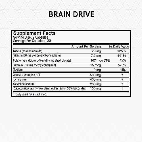 Momentous Brain Drive Nootropic Supplement - Brain Supplement for Memory & Focus Support - NSF Certified for Sport - GMO- & Gluten-Free - 30 Servings - Maple Wellness Supplements