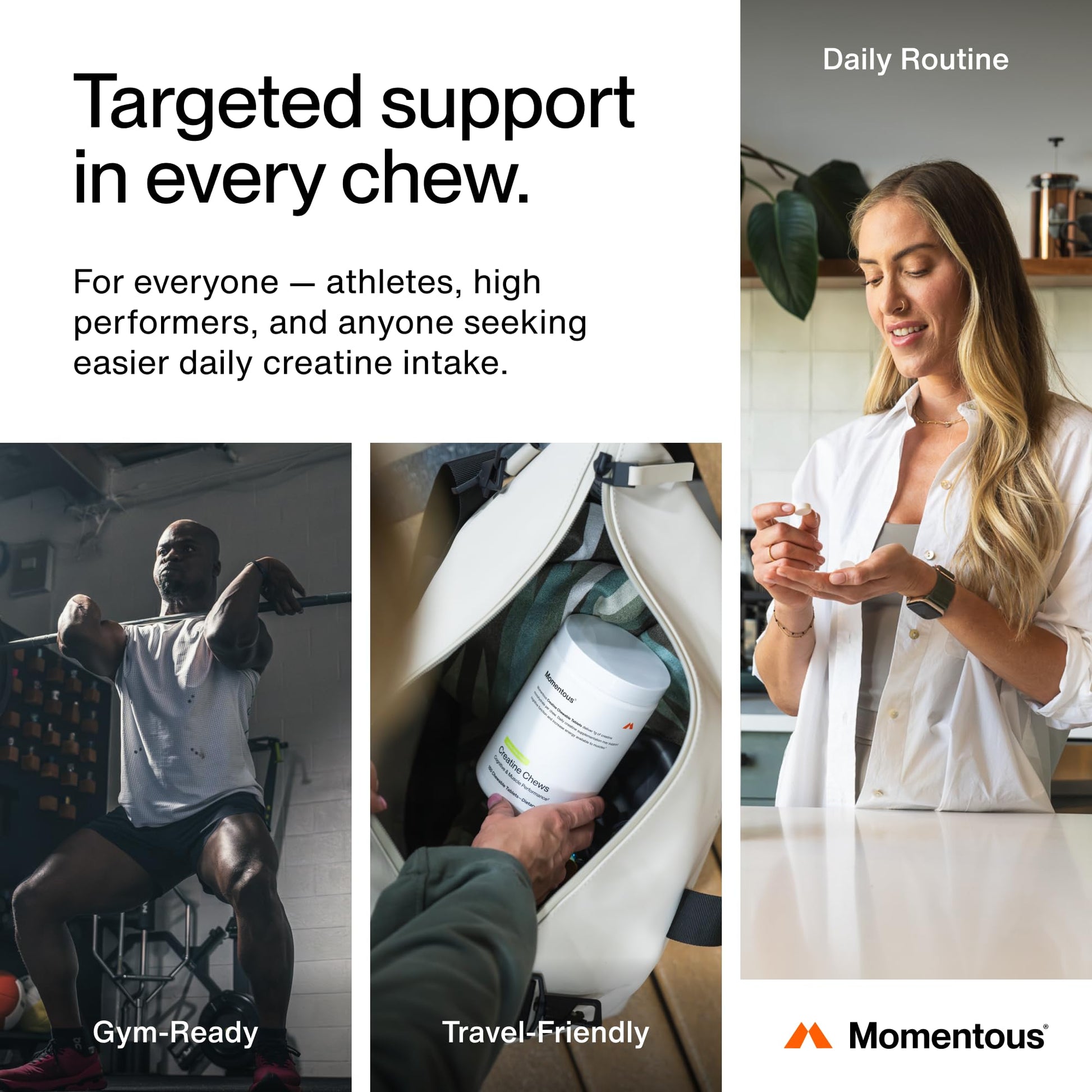Momentous Creatine Chews - Creatine Monohydrate - Supports Strength, Lean Muscle, & Recovery for Men & Women - NSF Certified for Sport - 150 Chewable Tablets - Lemon Lime - Maple Wellness Supplements