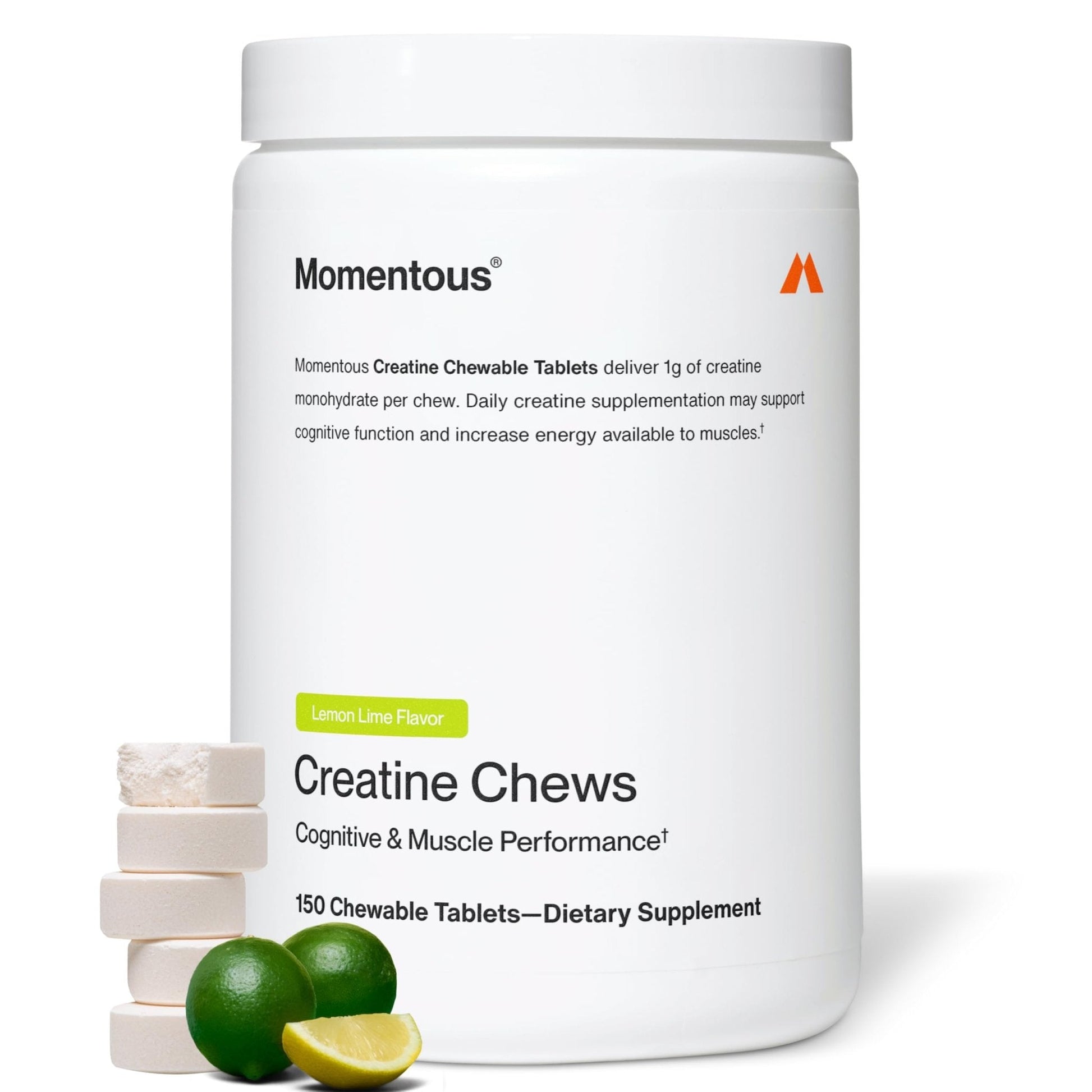 Momentous Creatine Chews - Creatine Monohydrate - Supports Strength, Lean Muscle, & Recovery for Men & Women - NSF Certified for Sport - 150 Chewable Tablets - Lemon Lime - Maple Wellness Supplements
