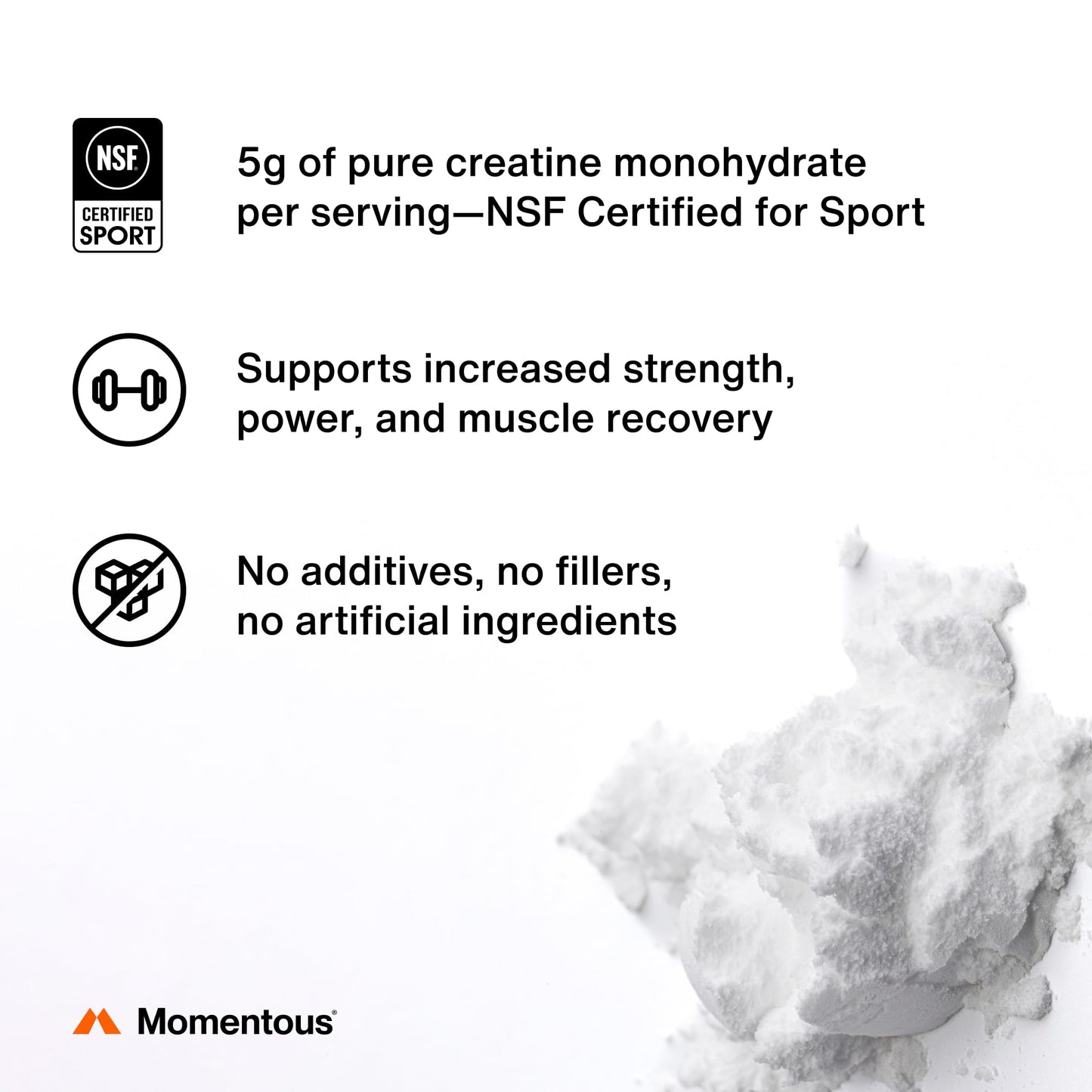 Momentous Creatine Monohydrate Powder - Creatine Powder - Supports Strength, Lean Muscle, & Recovery for Men & Women - NSF Certified for Sport - 5 g per Serving - 30 Servings - Maple Wellness Supplements