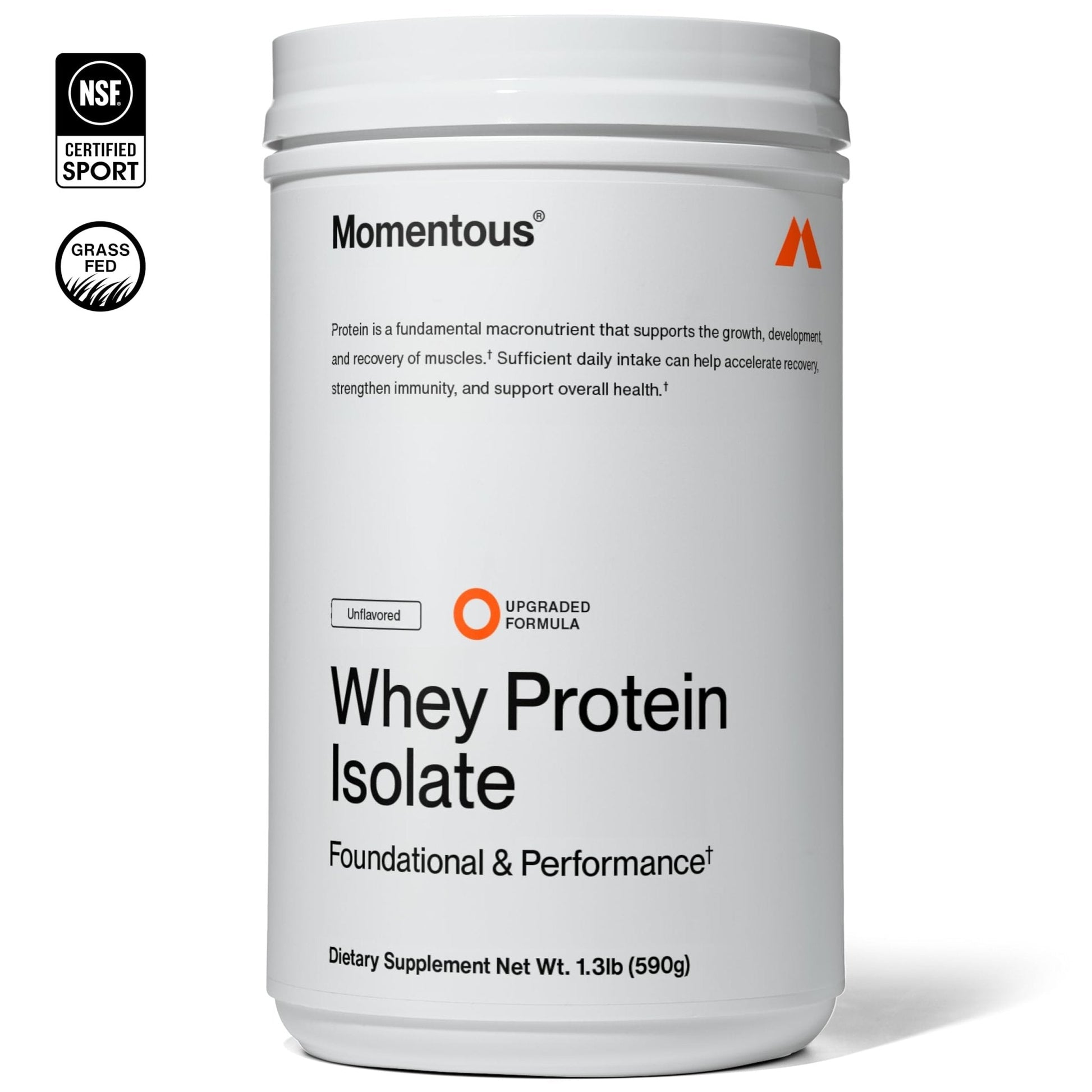 Momentous Essential Grass-Fed Whey Protein Powder - 20 g Whey Isolate Protein - NSF Certified for Sport - Gluten-Free - 25 Servings for Essential Everyday Use - Unflavored - Package May Vary - Maple Wellness Supplements