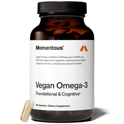 Momentous Vegan Omega-3 - Plant-Based EPA & DHA Supplement for Men & Women - Sourced from Algae Oil - Supports Heart, Joint, & Brain Health - NSF Certified for Sport - 1,000 mg - 30 Servings - Maple Wellness Supplements