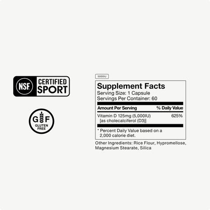 Momentous Vitamin D3 Supplement - 5,000 IU Capsules for Foundational Health Support - NSF Certified for Sport - Gluten Free - 60 Servings - Maple Wellness Supplements