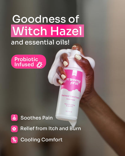 Mommy First® Alcohol-Free Witch Hazel Postpartum Healing Foam & Perineal Cooling Liners Bundle – Probiotic-Infused Relief for Perineal Pain, Itch & Burn After Birth – 24 Liners + 5oz Foam - Maple Wellness Supplements
