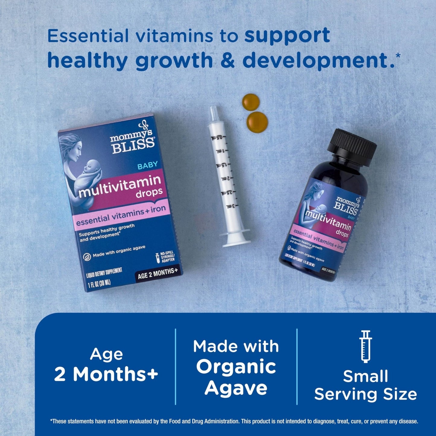 Mommy's Bliss Baby Multivitamin + Iron, Daily Essential Baby Vitamins for Immune Support, Healthy Growth & Bone Development, Age 2 Months+, 30 ml - Maple Wellness Supplements