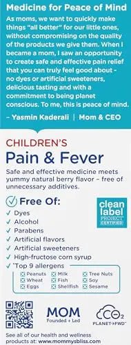 Mommy's Bliss Children's Pain and Fever Reducer, Kids Acetaminophen, Dye Free, Delicious Mixed Berry Flavor, Ages 2+, 4 Fluid Ounces (Pack of 2) - Maple Wellness Supplements