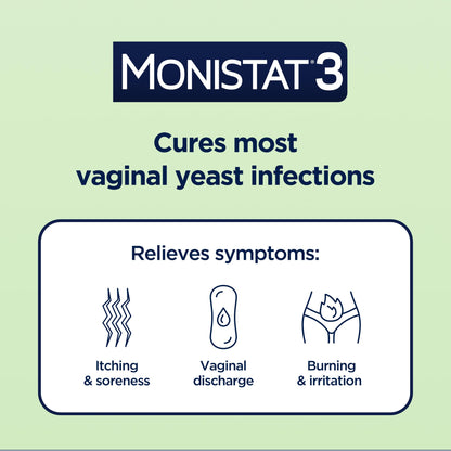 Monistat 3-Day Yeast Infection Treatment for Women, 3 Miconazole Vaginal Suppositories & External Itch Relief Cream (9g Tube) Combo Pack - Maple Wellness Supplements