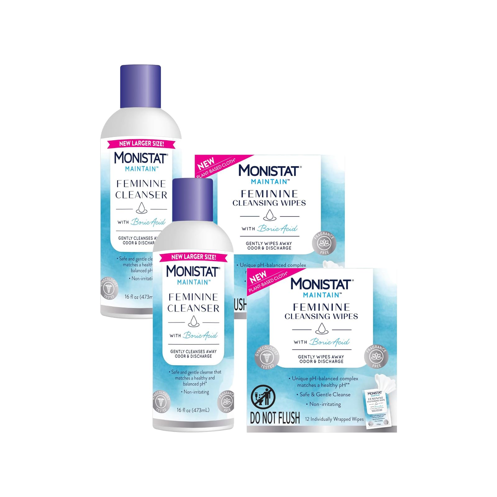 Monistat Boric Acid Feminine Cleanser, (2 Wash & 2 Cloth) Variety Pack - Maple Wellness Supplements