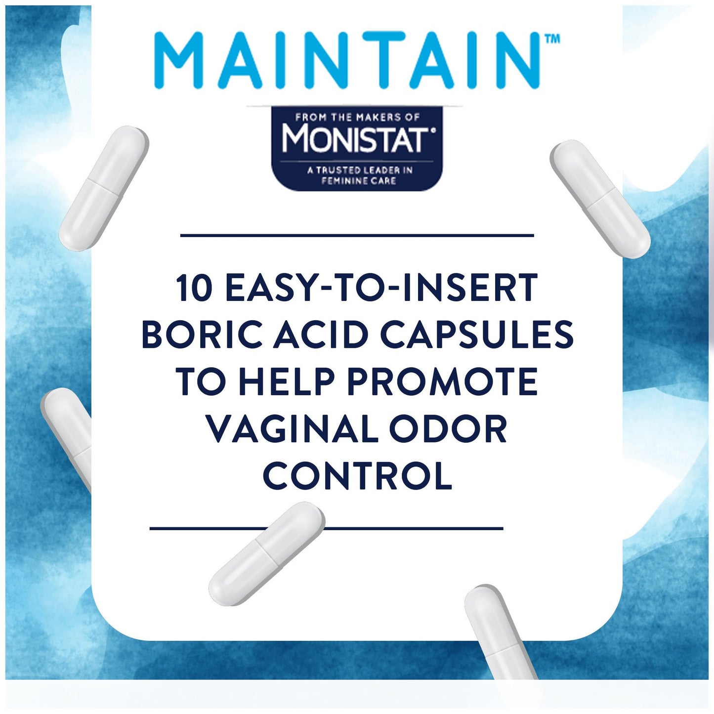 Monistat Maintain Boric Acid Odor Control Kit, 10 Feminine Wipes & 10 Boric Acid Suppositories for Women, Fragrance-Free and Non-Irritating pH Balanced Formulas to Control Vaginal Odor - Maple Wellness Supplements