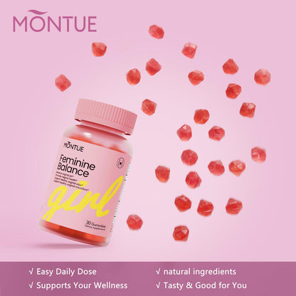 Montue Premium Diamond Feminine Balance Gummies-pH Balance with Prebiotics & Lactobacillus Probiotic Blend&Hawaiian Pineapple Immune Support,Vegan& Non-GMO（30 Gummies） - Maple Wellness Supplements