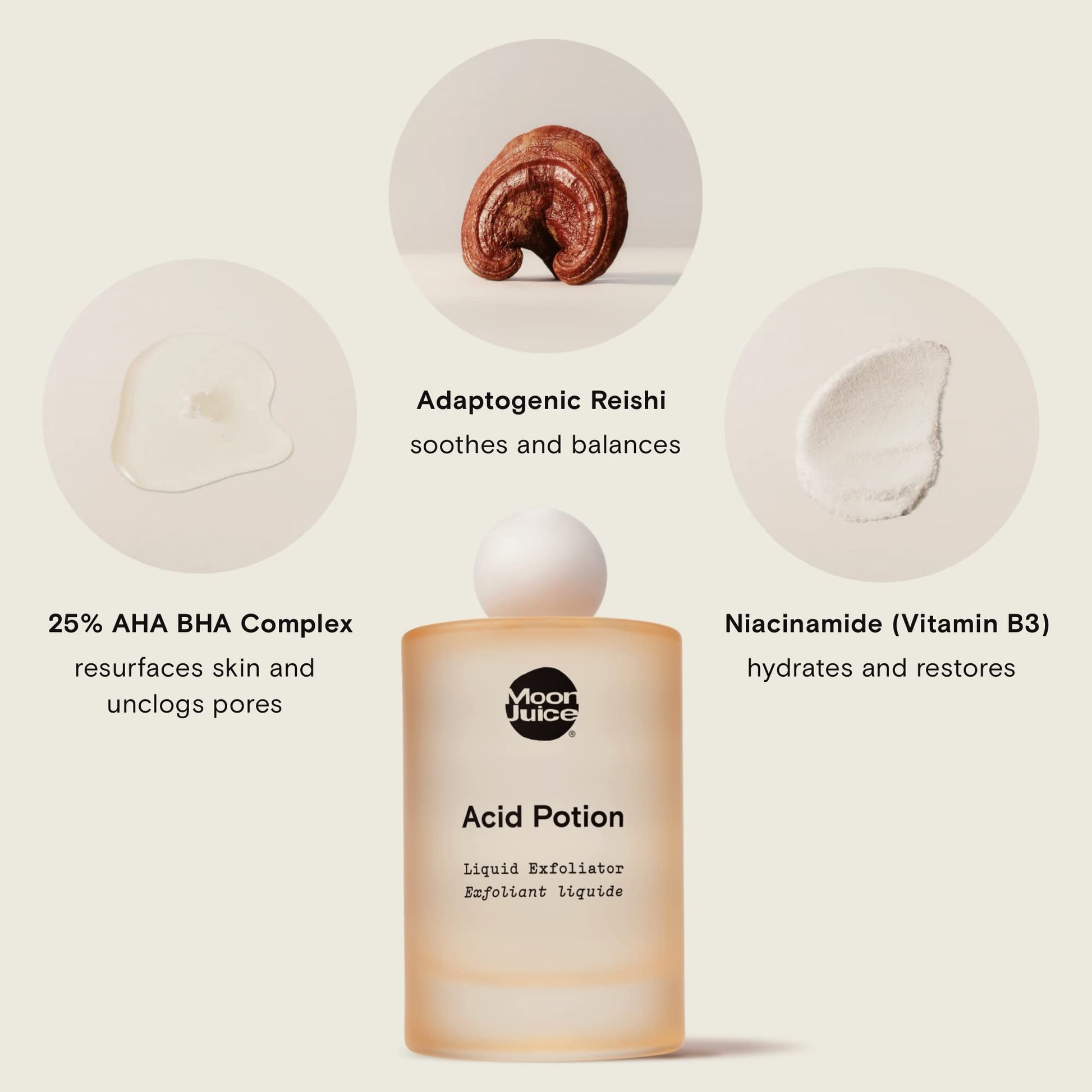 Moon Juice Acid Potion Liquid Face Exfoliator - 25% AHA BHA Exfoliant with Reishi + Niacinamide - Helps Resurface Skin, Unclog Pores, & Stimulate Collagen - Hydrates & Soothes Skin (3.3 Fl oz) - Maple Wellness Supplements
