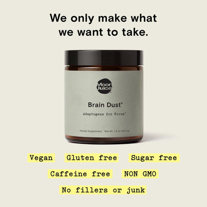 Moon Juice Brain Dust - Adaptogenic Mushroom Supplement for Memory & Focus - Lion’s Mane, Ginkgo Biloba & Ashwagandha - Caffeine-Free, Vegan Brain Supplement - 1.5 oz - Maple Wellness Supplements