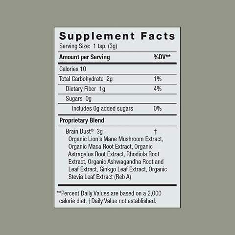 Moon Juice Brain Dust - Adaptogenic Mushroom Supplement for Memory & Focus - Lion’s Mane, Ginkgo Biloba & Ashwagandha - Caffeine-Free, Vegan Brain Supplement - 1.5 oz - Maple Wellness Supplements