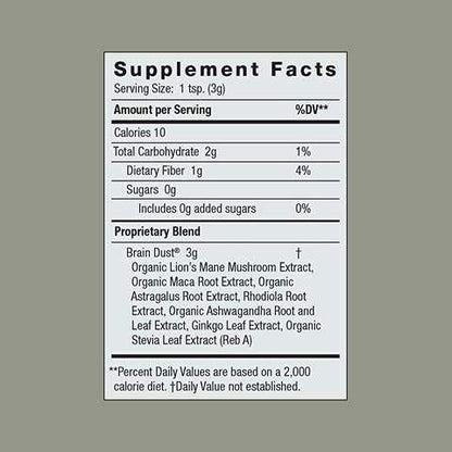 Moon Juice Brain Dust - Adaptogenic Mushroom Supplement for Memory & Focus - Lion’s Mane, Ginkgo Biloba & Ashwagandha - Caffeine-Free, Vegan Brain Supplement - 1.5 oz - Maple Wellness Supplements