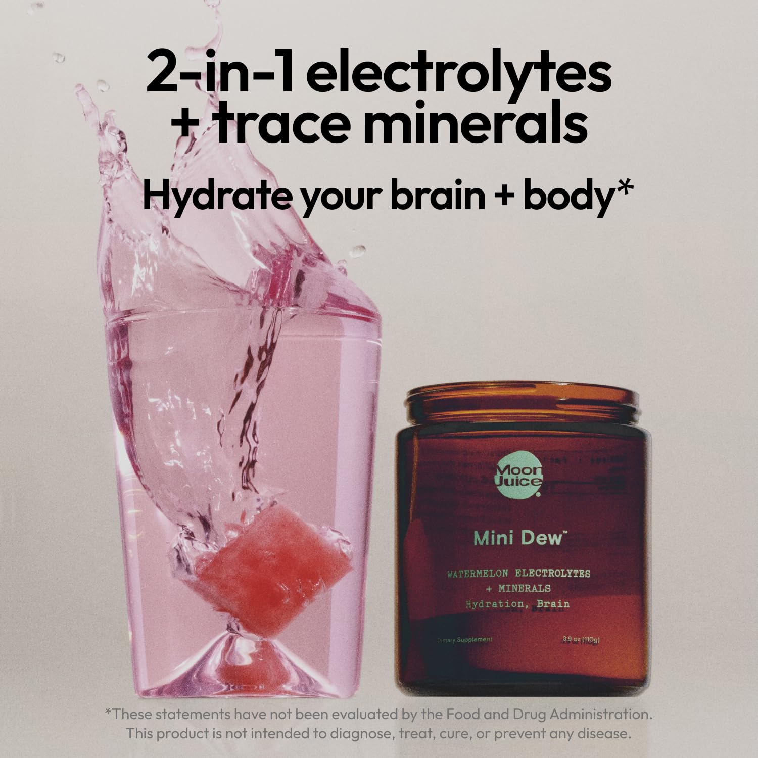 Moon Juice Mini Dew Electrolytes Powder - Sugar Free Minerals & Electrolyte Hydration Powder for Instant Hydration & Brain Support - Magnesium, Calcium, Potassium, Pink Salt, Watermelon, 30 Servings - Maple Wellness Supplements