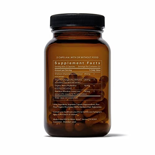 Moon Juice SuperYou Ashwagandha Supplements with Rhodiola, Shatavari & Amla - Cortisol Reducer for Energy, Mood, Focus and Stress Support, Vegan, Non-GMO & 100% Traceable, 60 Capsules, 30 Servings - Maple Wellness Supplements