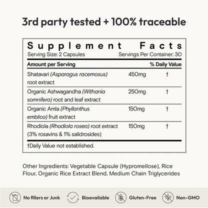 Moon Juice SuperYou Ashwagandha Supplements with Rhodiola, Shatavari & Amla - Cortisol Reducer for Energy, Mood, Focus and Stress Support, Vegan, Non-GMO & 100% Traceable, 60 Capsules, 30 Servings - Maple Wellness Supplements