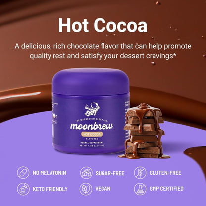 MoonBrew Nighttime Magnesium Hot Cocoa Jar, Natural Sleep Aid Drink Mix for Adults - Calming Melatonin-Free Sleep Support - Sleepy Hot Chocolate Powder with L-Theanine, - Maple Wellness Supplements