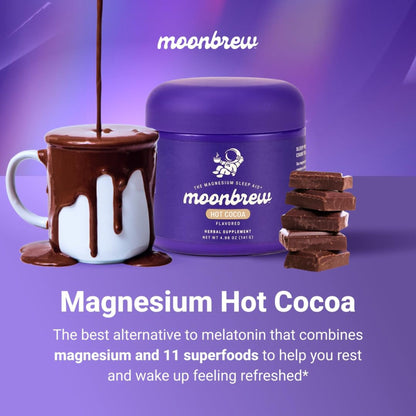 MoonBrew Nighttime Magnesium Hot Cocoa Jar, Natural Sleep Aid Drink Mix for Adults - Calming Melatonin-Free Sleep Support - Sleepy Hot Chocolate Powder with L-Theanine, - Maple Wellness Supplements