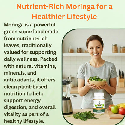Moringa Capsules, Moringa Pure Capsules For Energy, Immune Support, Gut Health & Powerful Green Superfood, Rich In Antioxidants, Essential Vitamins & Amino Acids - Maple Wellness Supplements