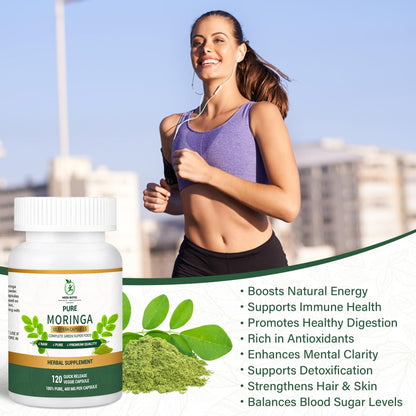 Moringa Capsules, Moringa Pure Capsules For Energy, Immune Support, Gut Health & Powerful Green Superfood, Rich In Antioxidants, Essential Vitamins & Amino Acids - Maple Wellness Supplements
