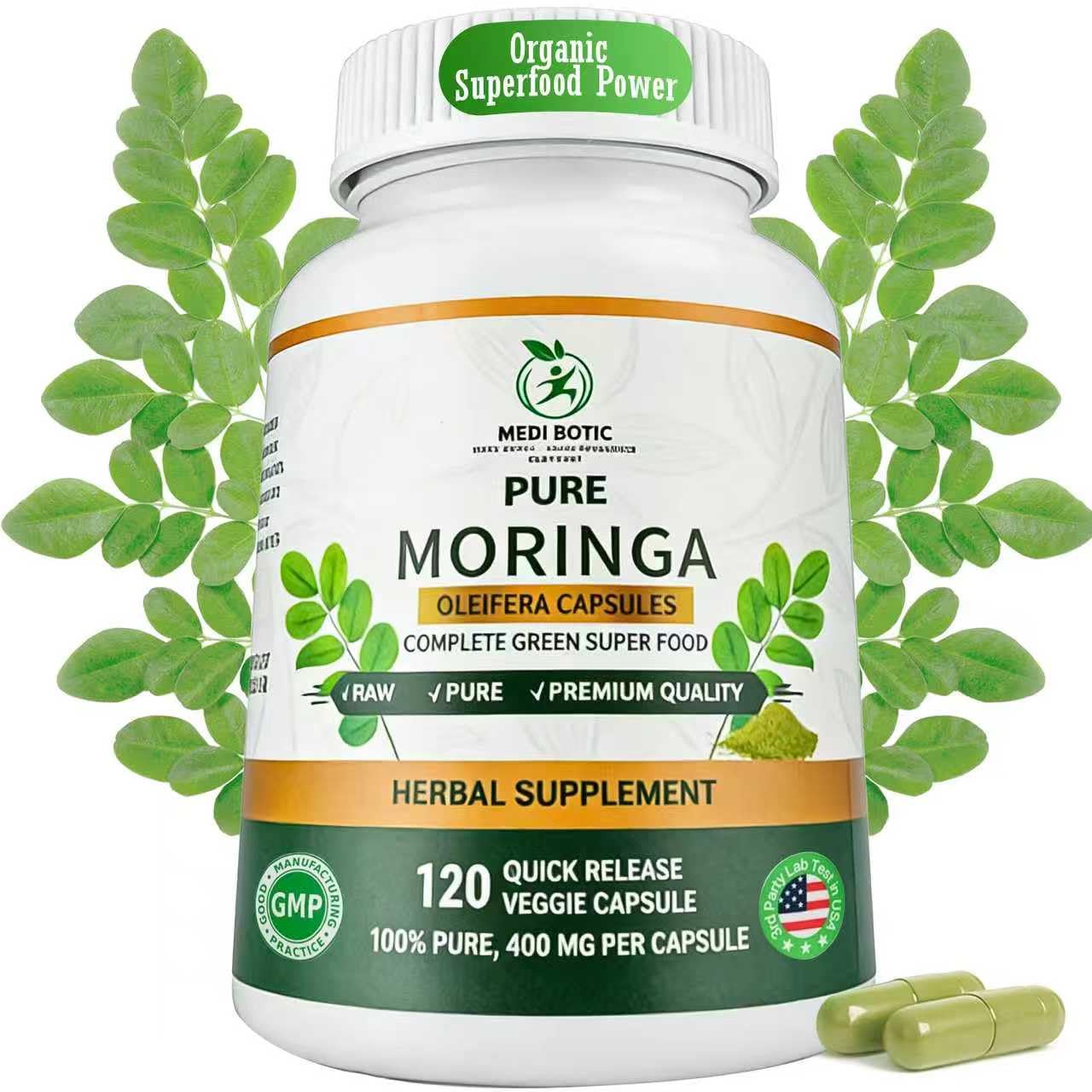Moringa Capsules, Moringa Pure Capsules For Energy, Immune Support, Gut Health & Powerful Green Superfood, Rich In Antioxidants, Essential Vitamins & Amino Acids - Maple Wellness Supplements