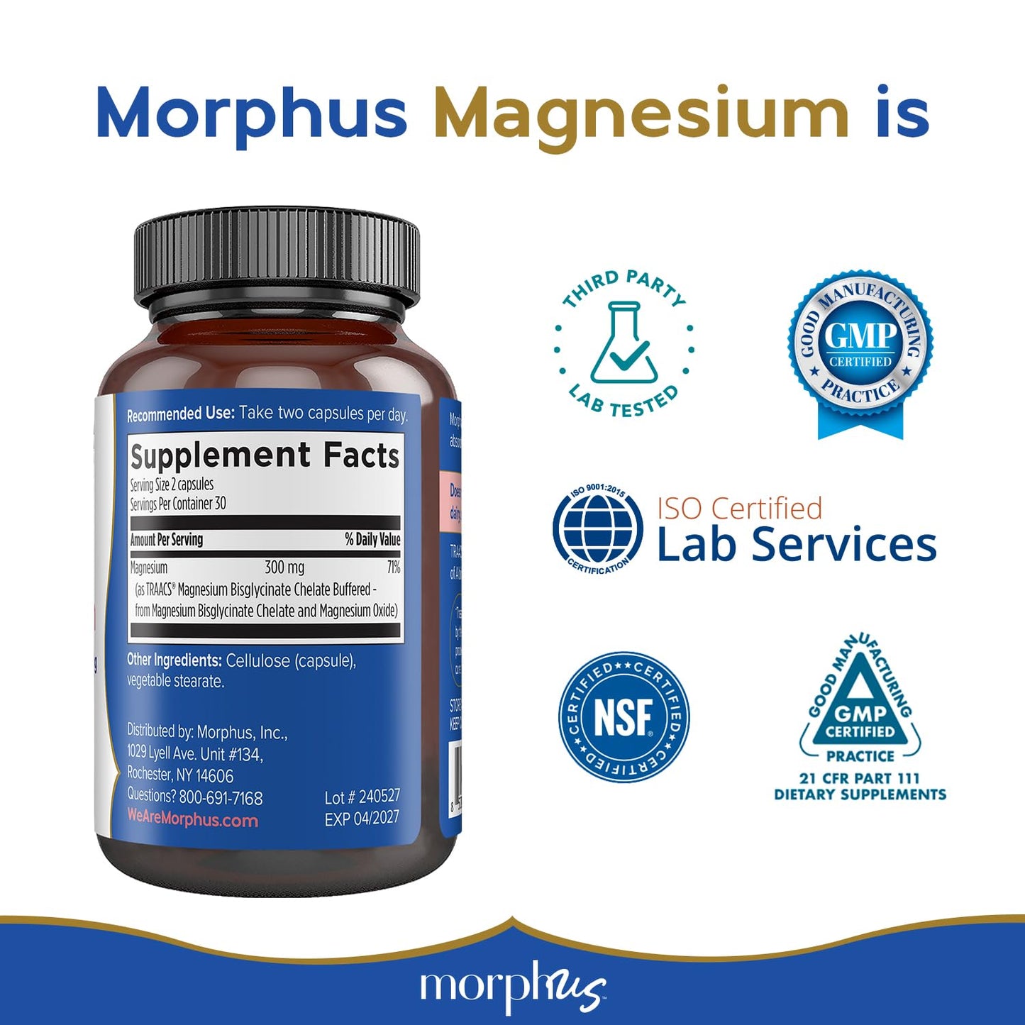 Morphus Magnesium Bisglycinate Chelate 300mg Supplement | 60 Capsules | Helps Women with Perimenopause & Menopause Symptoms | Restful Sleep, De-Stress, Relaxes Muscles & Nerves | Fast Absorption - Maple Wellness Supplements