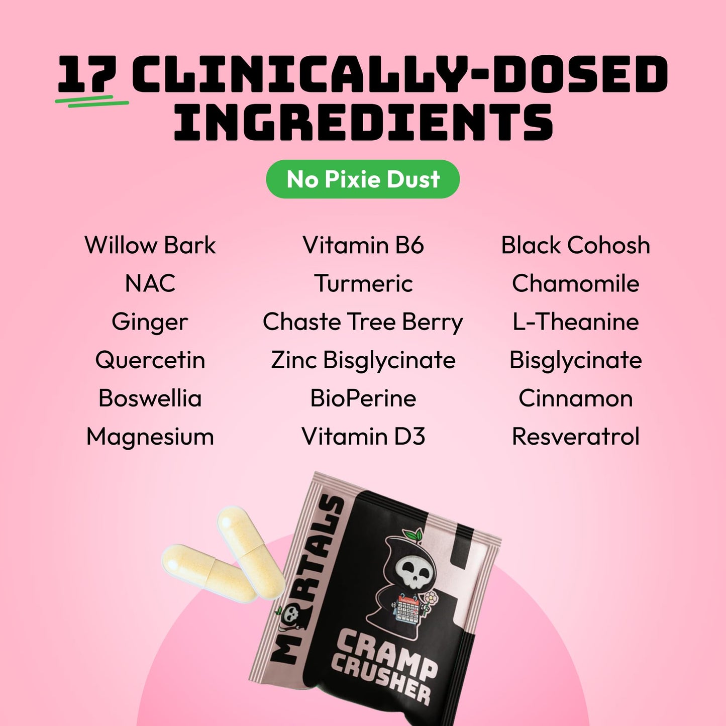 Mortals Cramp Crusher, Supports Bloating Relief for Women, Chasteberry, Magnesium Bisglycinate, Vitamin B6, Black Cohosh, Women's Hormone Balance Supplement, PMS Relief, (50 Capsules) - Maple Wellness Supplements