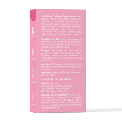 Mother's Dose Hyaluronic Acid Suppository HydraDose- Hormone Free Moisturizer for Vaginal Dryness-USA Made in an FDA Registered Facility, 1 Month Supply- 10 Inserts - Maple Wellness Supplements