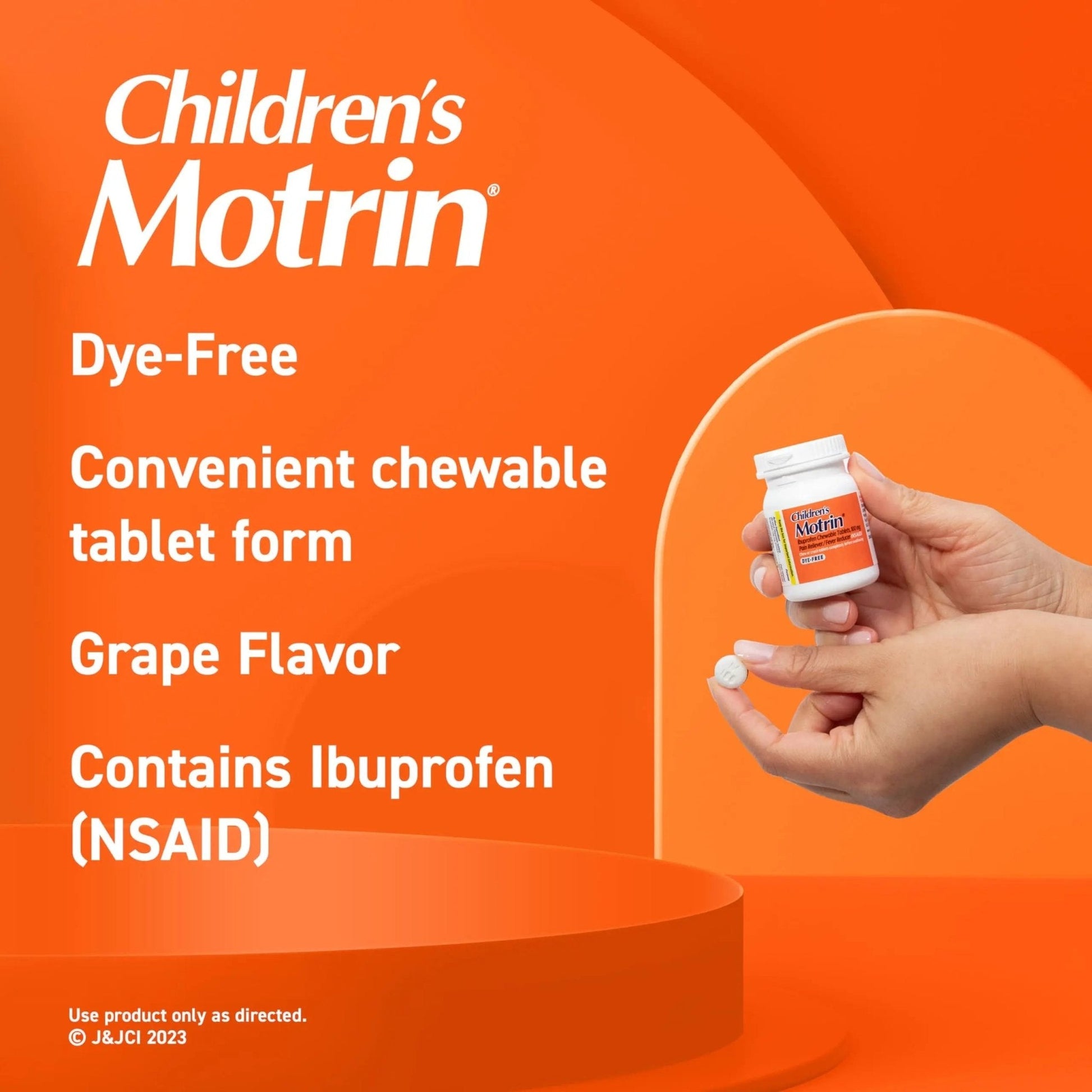 Motrin Children's Dye-Free Chewable Tablets with Ibuprofen, Kids' Fever Reducer & Pain Reliever for Sore Throat, Fever, Toothache & Pain Relief, Grape Flavor, 24 Count (Pack of 2) - Maple Wellness Supplements