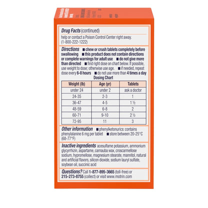Motrin Children's Dye-Free Chewable Tablets with Ibuprofen, Kids' Fever Reducer & Pain Reliever for Sore Throat, Fever, Toothache & Pain Relief, Grape Flavor, 24 Count (Pack of 2) - Maple Wellness Supplements