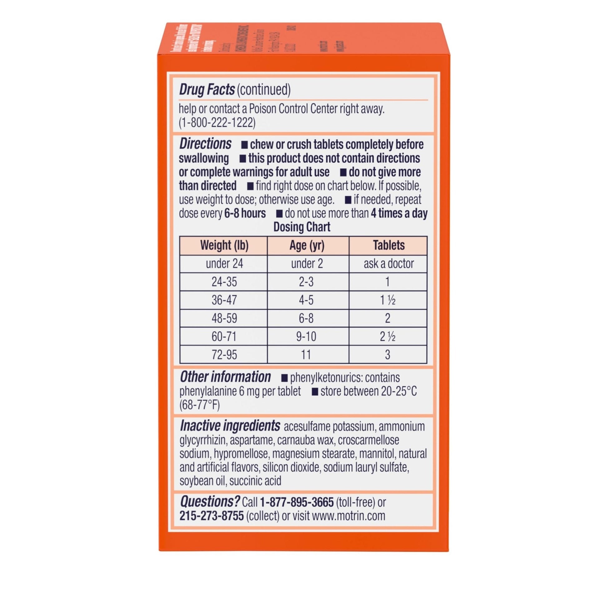 Motrin Children's Dye-Free Chewable Tablets with Ibuprofen, Kids' Fever Reducer & Pain Reliever for Sore Throat, Fever, Toothache & Pain Relief, Grape Flavor, 24 Ct - Maple Wellness Supplements