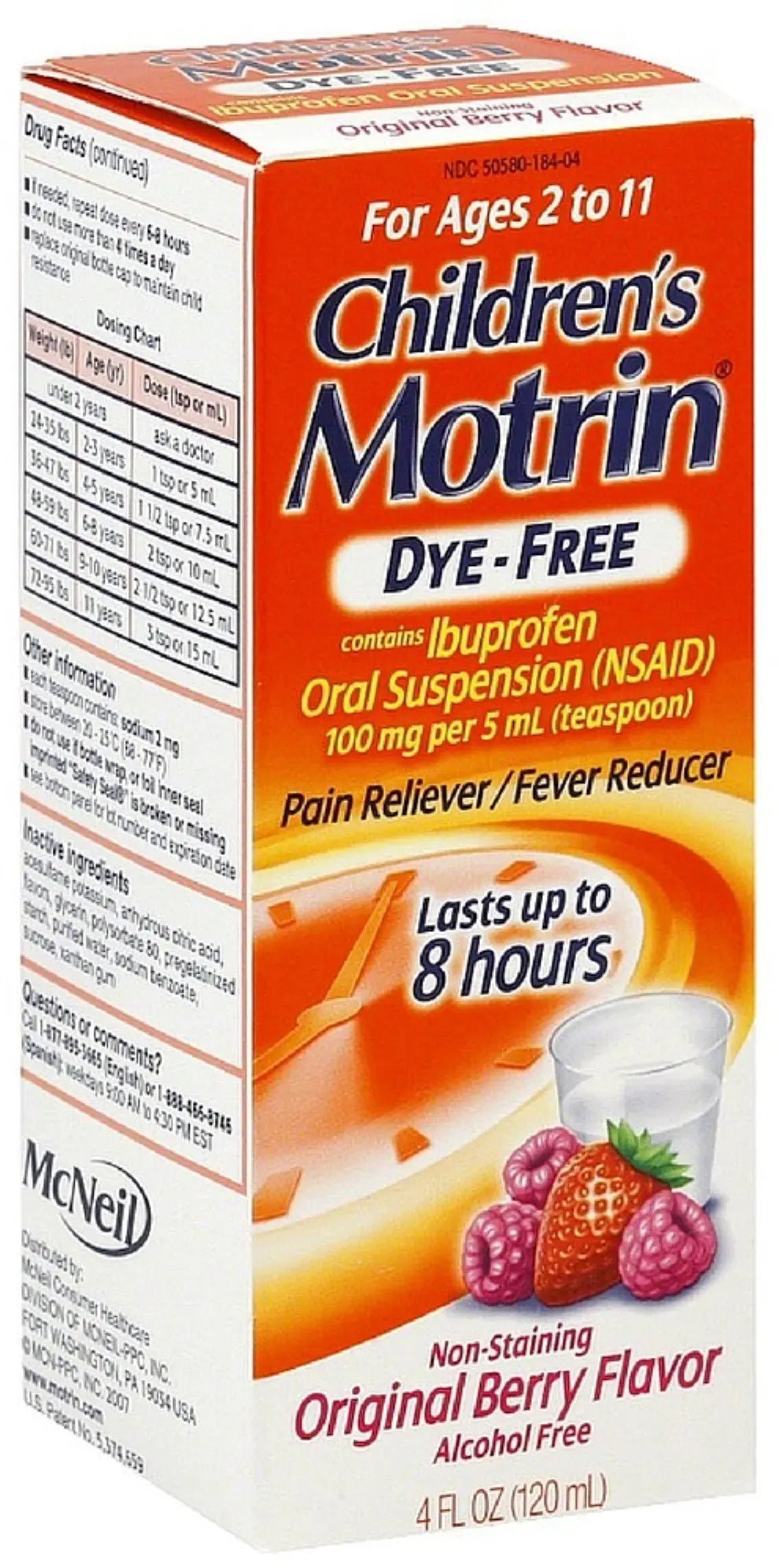 Motrin Children's Dye-Free Pain Reliever/Fever Reducer, Original Berry Flavor 4 Oz (3 Pack) - Maple Wellness Supplements