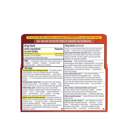 Motrin Dual Action with Tylenol, Fast-Acting Dual Action Pain Reliever with Ibuprofen & Acetaminophen for Minor Aches & Pains, Ibuprofen (NSAID) 125 mg & Acetaminophen 250 mg, 80 ct - Maple Wellness Supplements