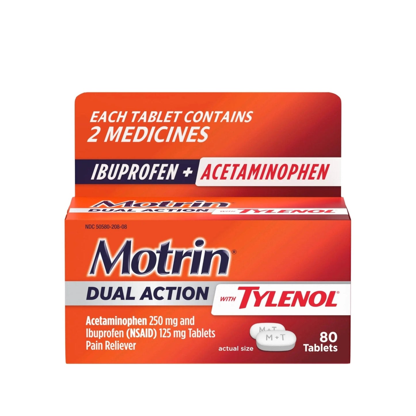 Motrin Dual Action with Tylenol, Fast-Acting Dual Action Pain Reliever with Ibuprofen & Acetaminophen for Minor Aches & Pains, Ibuprofen (NSAID) 125 mg & Acetaminophen 250 mg, 80 ct - Maple Wellness Supplements