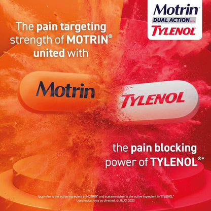 Motrin Dual Action with Tylenol, Ibuprofen & Acetaminophen Fast-Acting Dual Action Pain Reliever for Minor Aches & Pains, Ibuprofen (NSAID) 125 mg & Acetaminophen 250 mg, 120 ct - Maple Wellness Supplements