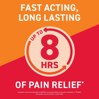 Motrin Dual Action with Tylenol, Ibuprofen & Acetaminophen Fast-Acting Dual Action Pain Reliever for Minor Aches & Pains, Ibuprofen (NSAID) 125 mg & Acetaminophen 250 mg, 120 ct - Maple Wellness Supplements