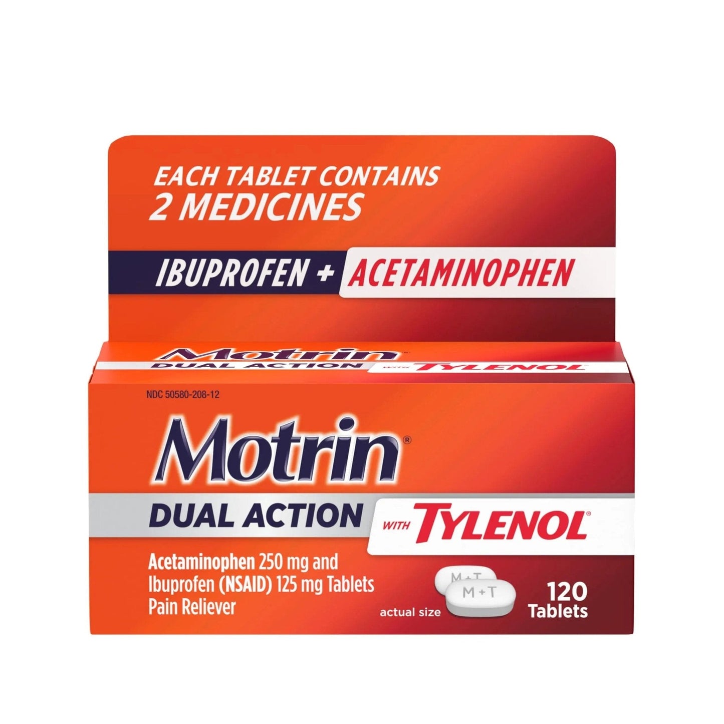 Motrin Dual Action with Tylenol, Ibuprofen & Acetaminophen Fast-Acting Dual Action Pain Reliever for Minor Aches & Pains, Ibuprofen (NSAID) 125 mg & Acetaminophen 250 mg, 120 ct - Maple Wellness Supplements