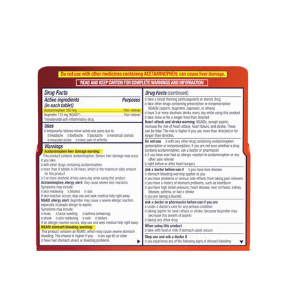 Motrin Dual Action with Tylenol, Ibuprofen & Acetaminophen Fast-Acting, Long Lasting Pain Reliever for Minor Aches & Pains, Ibuprofen (NSAID) 125 mg & Acetaminophen 250 mg, 120 ct - Maple Wellness Supplements