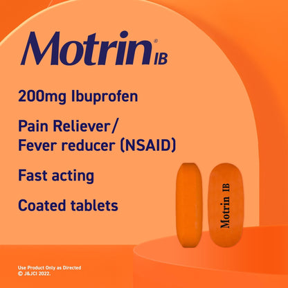 Motrin IB Ibuprofen 200mg Tablets, Ibuprofen Pain & Fever Reliever for Headache, Backache, Muscular Aches, Menstrual Pain & Minor Arthritis Pain, Over-The-Counter NSAID Medicine, 225 ct - Maple Wellness Supplements