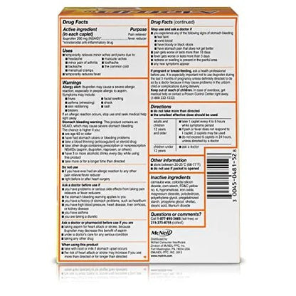 Motrin IB, Ibuprofen 200mg Tablets, NSAID Pain & Fever Reliever for Headache, Backache, Muscular Aches, Arthritis Pain Reliever, 50 Travel Packets of 2, 100 ct - Maple Wellness Supplements