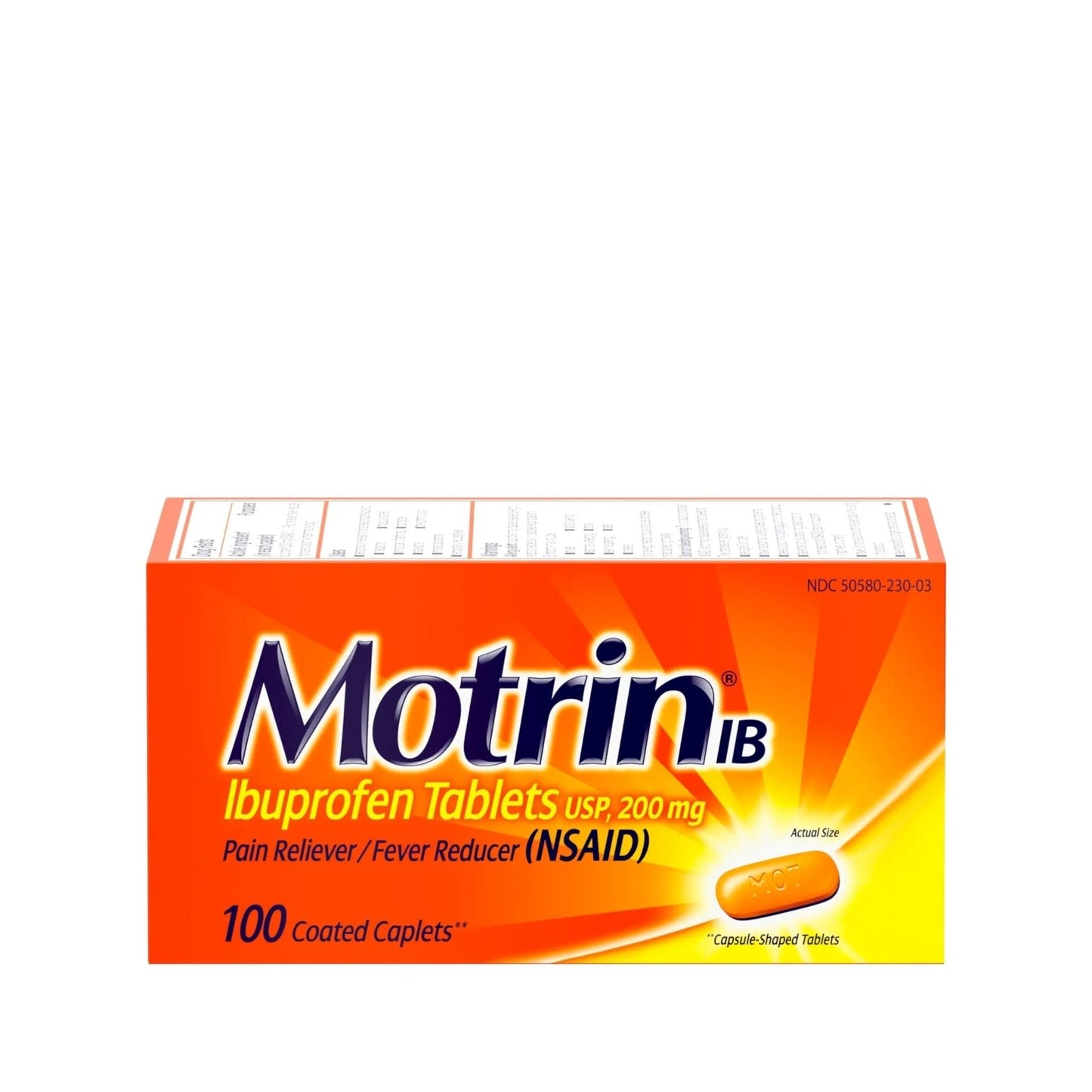 Motrin IB, Ibuprofen 200mg Tablets, NSAID Pain Reliever & Fever Reducer for Headache, Backache, Muscular Aches, & Menstrual Cramps, Over-The-Counter Pain Relief Medicine, 100 ct - Maple Wellness Supplements