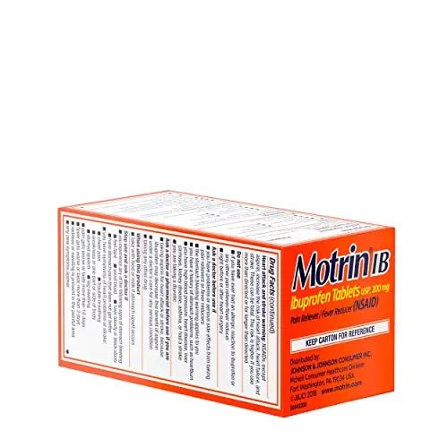 Motrin IB, Ibuprofen 200mg Tablets, Pain Reliever & Fever Reducer for Muscular Aches, Headache, Backache, Menstrual Cramps & Minor Arthritis Pain, NSAID, 100 Ct - Maple Wellness Supplements