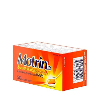 Motrin IB, Ibuprofen 200mg Tablets, Pain Reliever & Fever Reducer for Muscular Aches, Headache, Backache, Menstrual Cramps & Minor Arthritis Pain, NSAID, 100 Ct - Maple Wellness Supplements