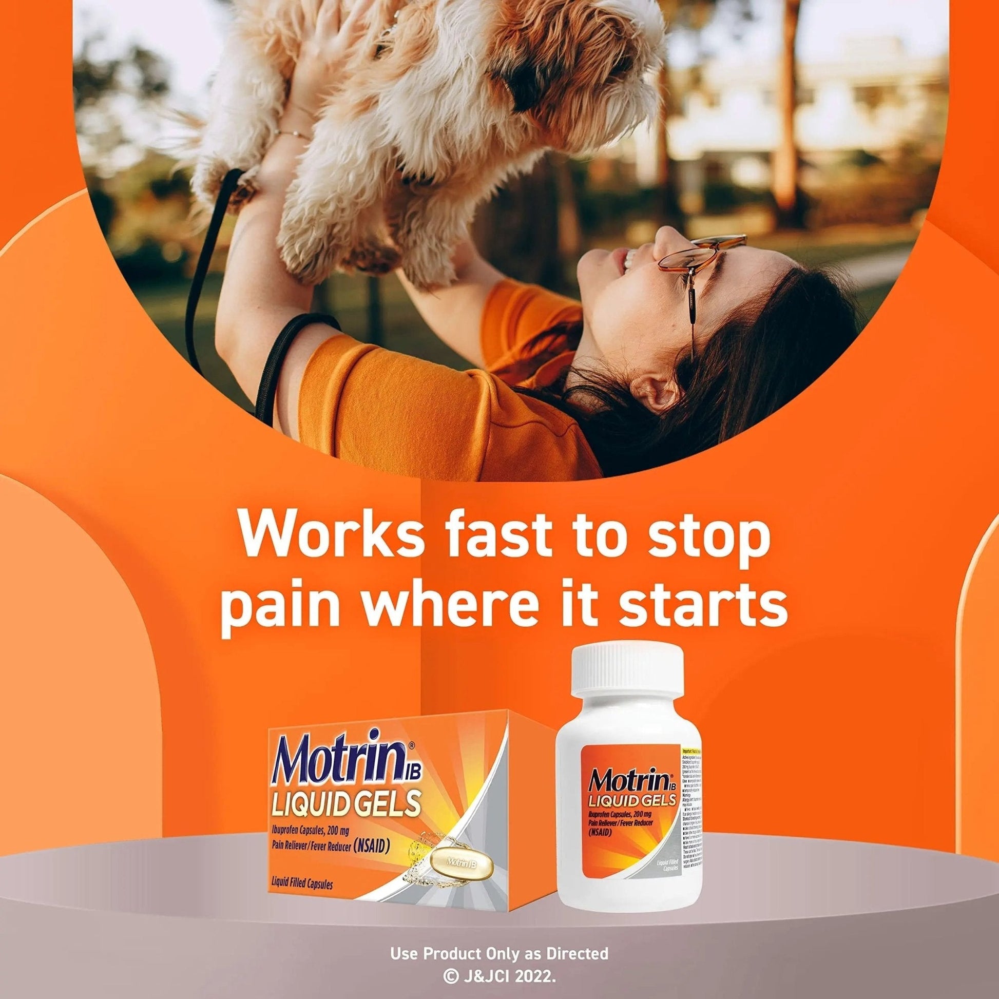 Motrin IB Liquid Gels with 200mg Ibuprofen per Caplet, Pain Reliever & Fever Reducer for Adults, Relief from Minor Arthritis Pain, Muscle Aches, Headache, Menstrual Cramps & Backache, 120 ct - Maple Wellness Supplements