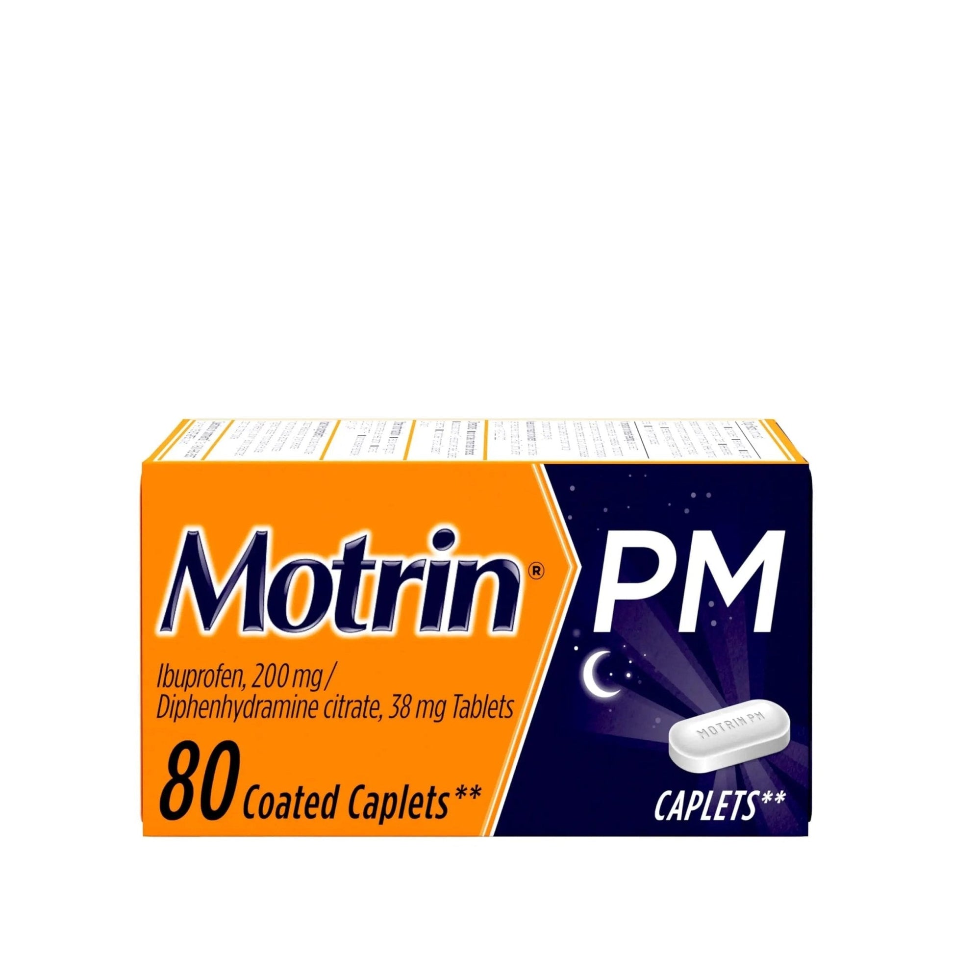 Motrin PM Caplets with 200 mg Ibuprofen & 38 mg Diphenhydramine Sleep Aid, Nighttime Pain Reliever for Minor Aches & Pains, Bulk, 80 ct - Maple Wellness Supplements