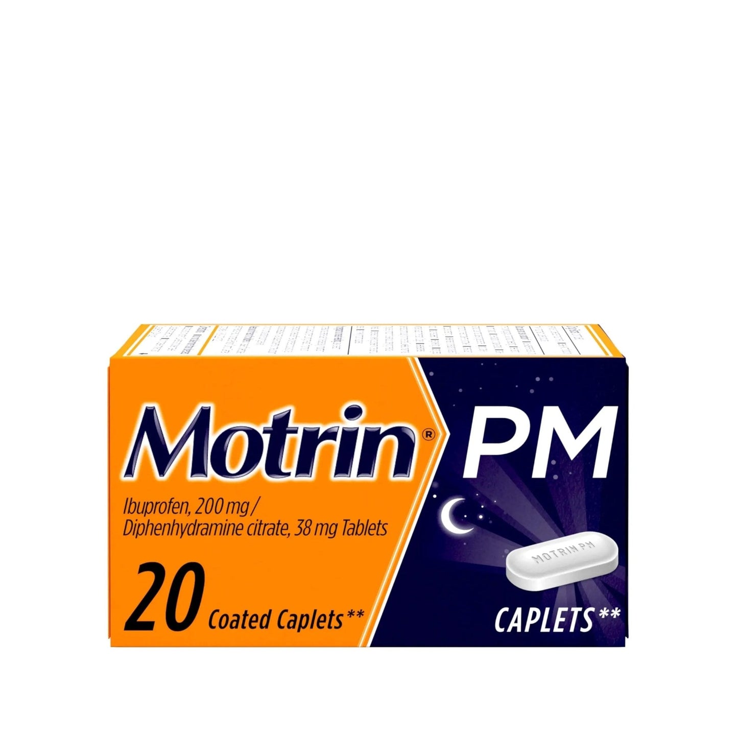Motrin PM Pain Relief Caplets with 200 mg Ibuprofen & 38 mg Diphenhydramine Sleep Aid, Nighttime Pain Reliever for Minor Aches & Pains Helps You Fall Asleep & Stay Asleep, 20 ct - Maple Wellness Supplements