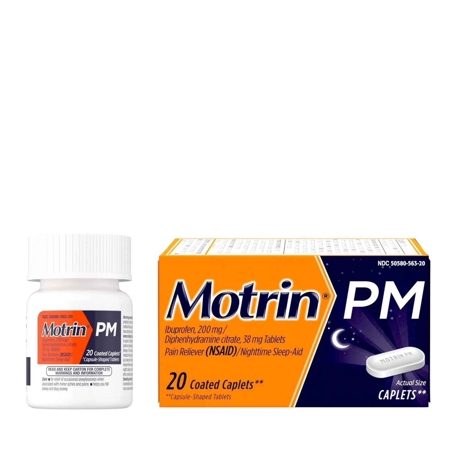 Motrin PM Pain Relief Caplets with 200 mg Ibuprofen & 38 mg Diphenhydramine Sleep Aid, Nighttime Pain Reliever for Minor Aches & Pains Helps You Fall Asleep & Stay Asleep, 20 ct - Maple Wellness Supplements