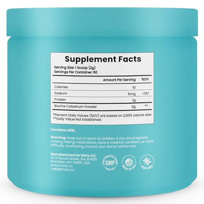 Moty Bovine Colostrum Grass Fed Powder Supplement for Gut Health, Muscle Recovery - Maple Wellness Supplements