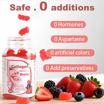 Moxca Hydrolyzed Marine Collagen Gummies for Women | Vegan Collagen Support with Biotin, Vitamins C & E | Daily Beauty Supplement for Hair, Skin & Nails | Natural Fruit Flavor, Clean Formula - Maple Wellness Supplements